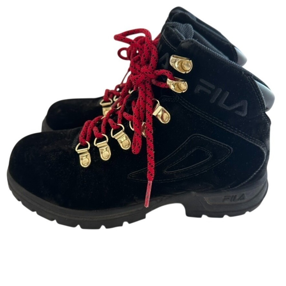 Fila Diviner FS Hiking Boots Black velvet faux Women's Size 7 Black/Red